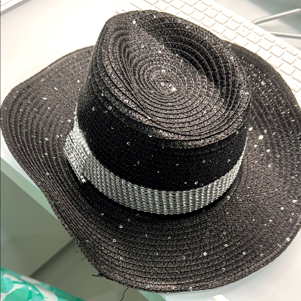 Black Sequin Fedora with Silver Band